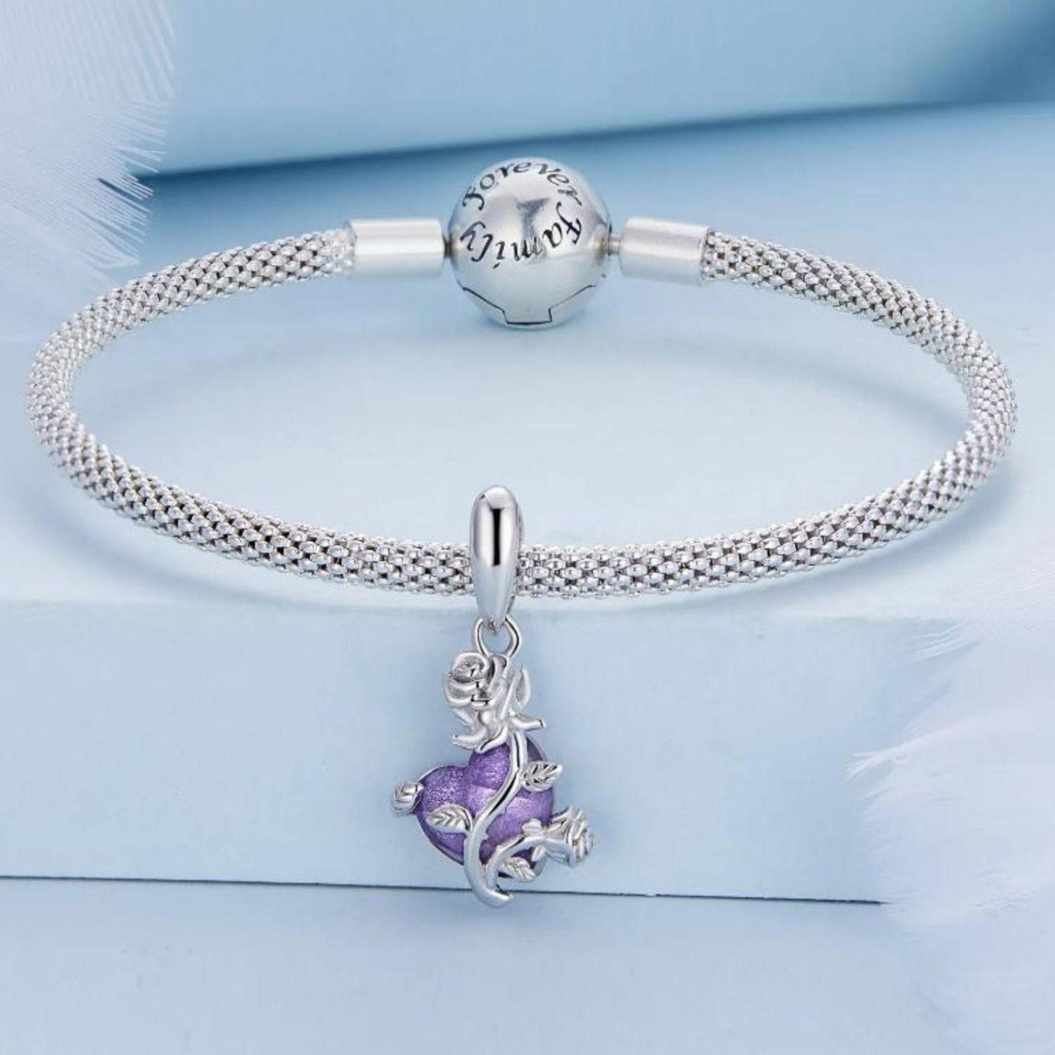 Charm Corazón Morado en Plata 925 -1