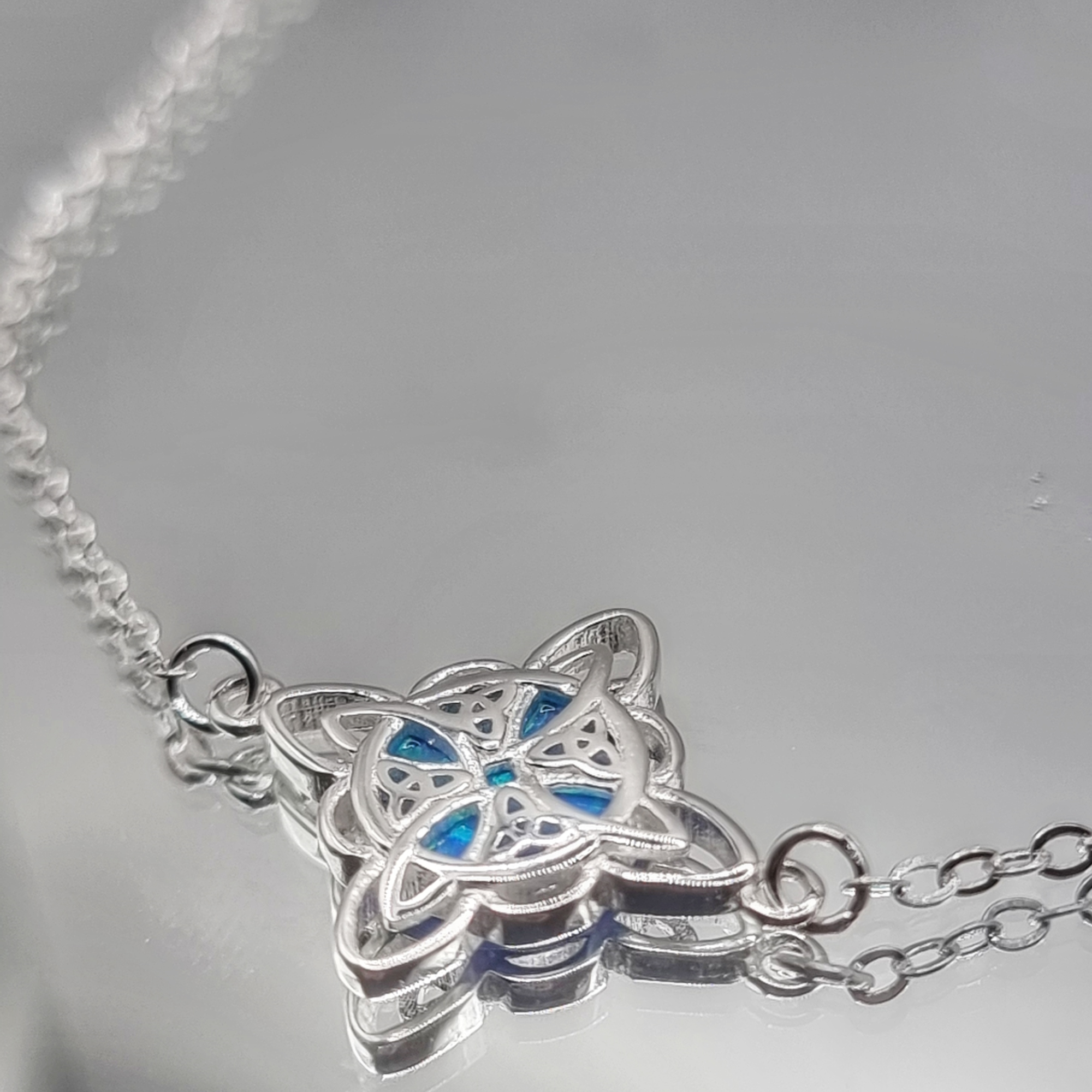 Pulsera en Plata 925 Nudo de Brujas Ópalo Azul -2