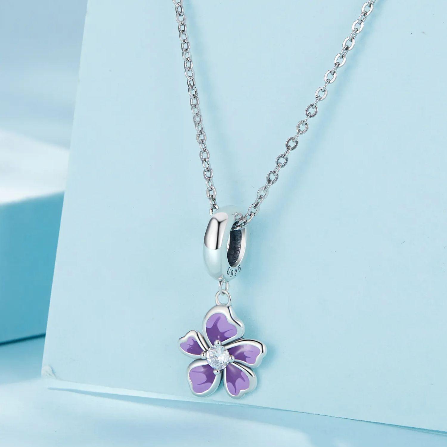Cadena con Charm Flor Morado Plata 925 -2
