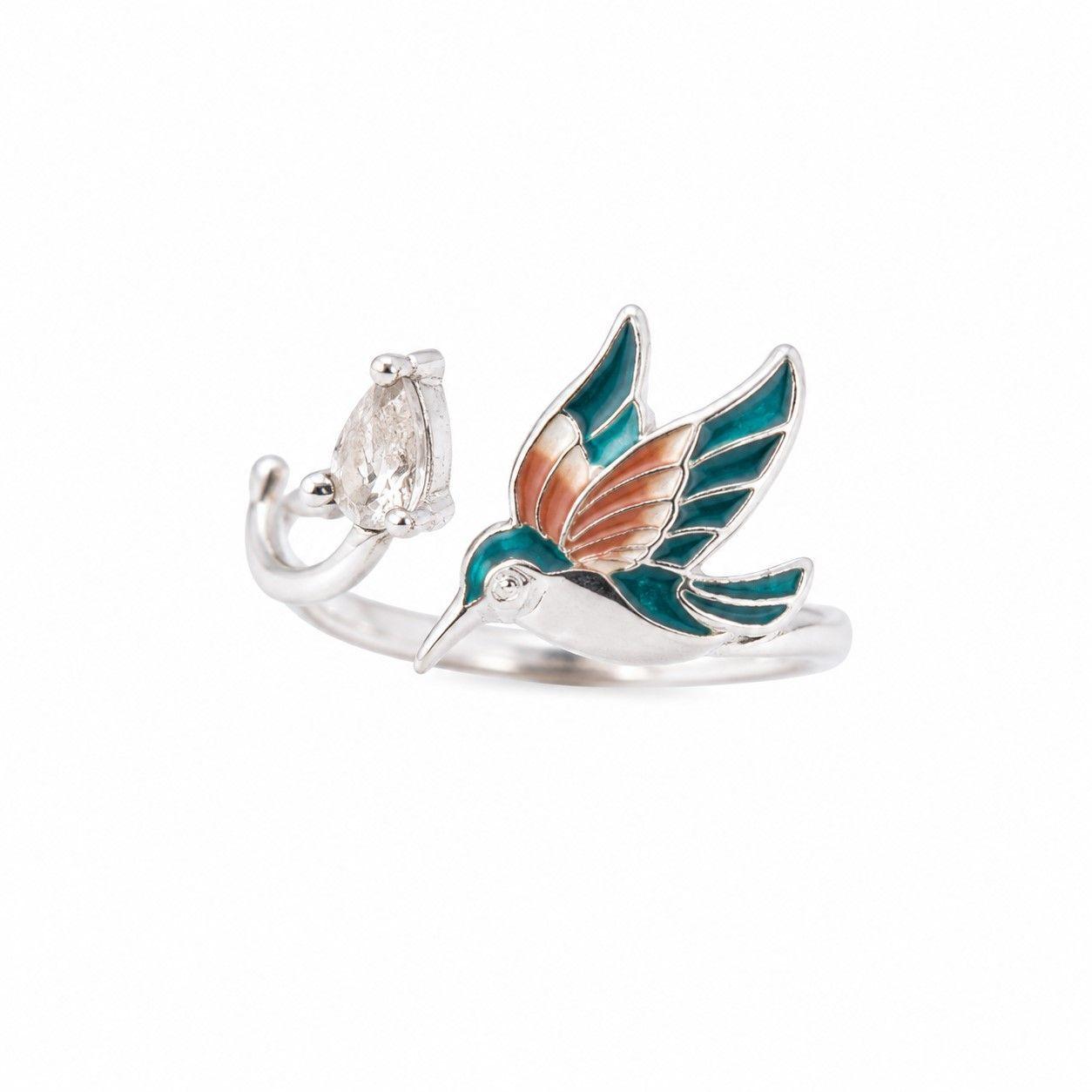 Anillo Colibrí Circón Ajustable Plata Ley 925   -0