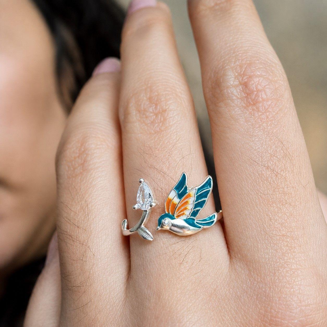 Anillo Colibrí Circón Ajustable Plata Ley 925   -1