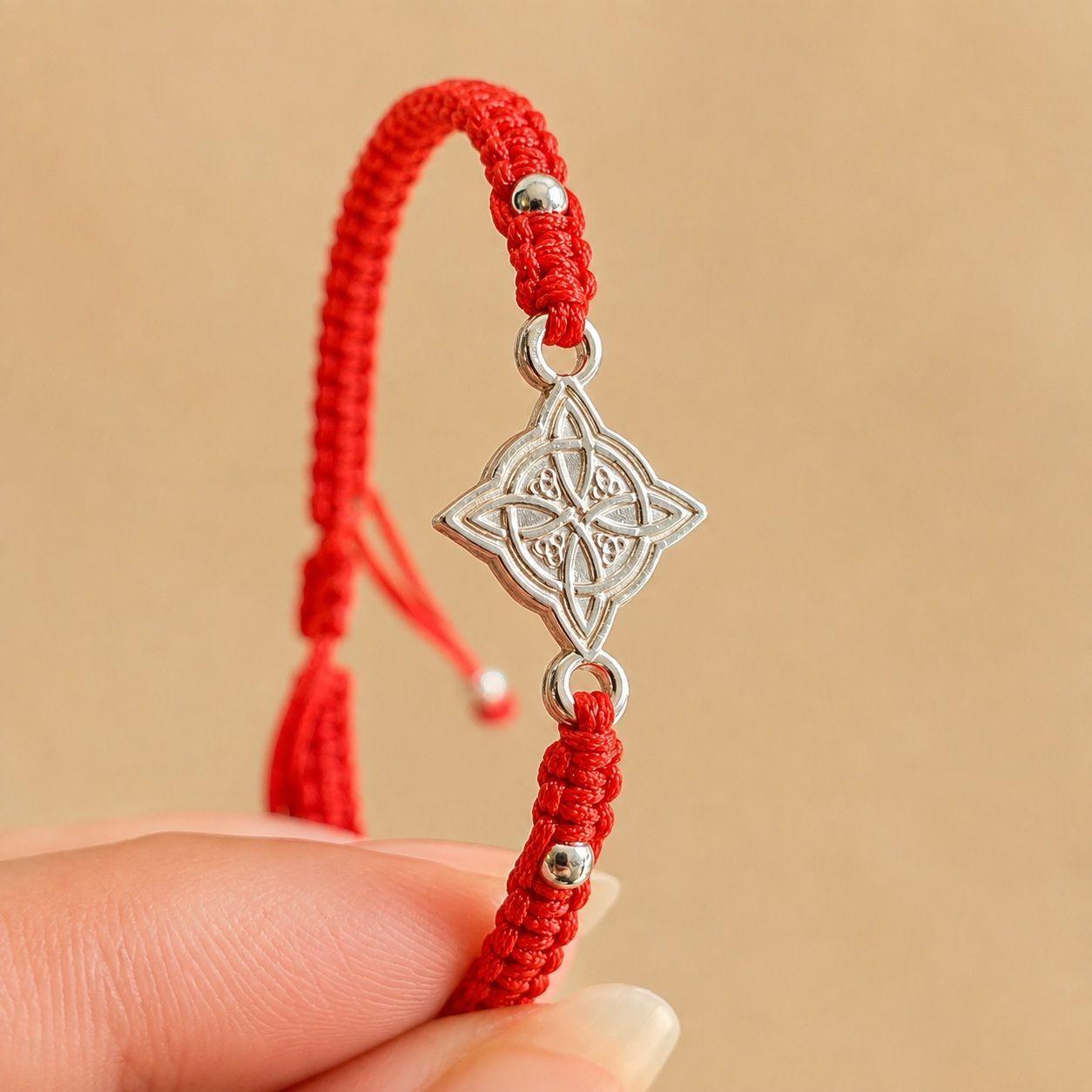 Pulsera Hilo Rojo Nudo de Bruja Protección Plata 925-3