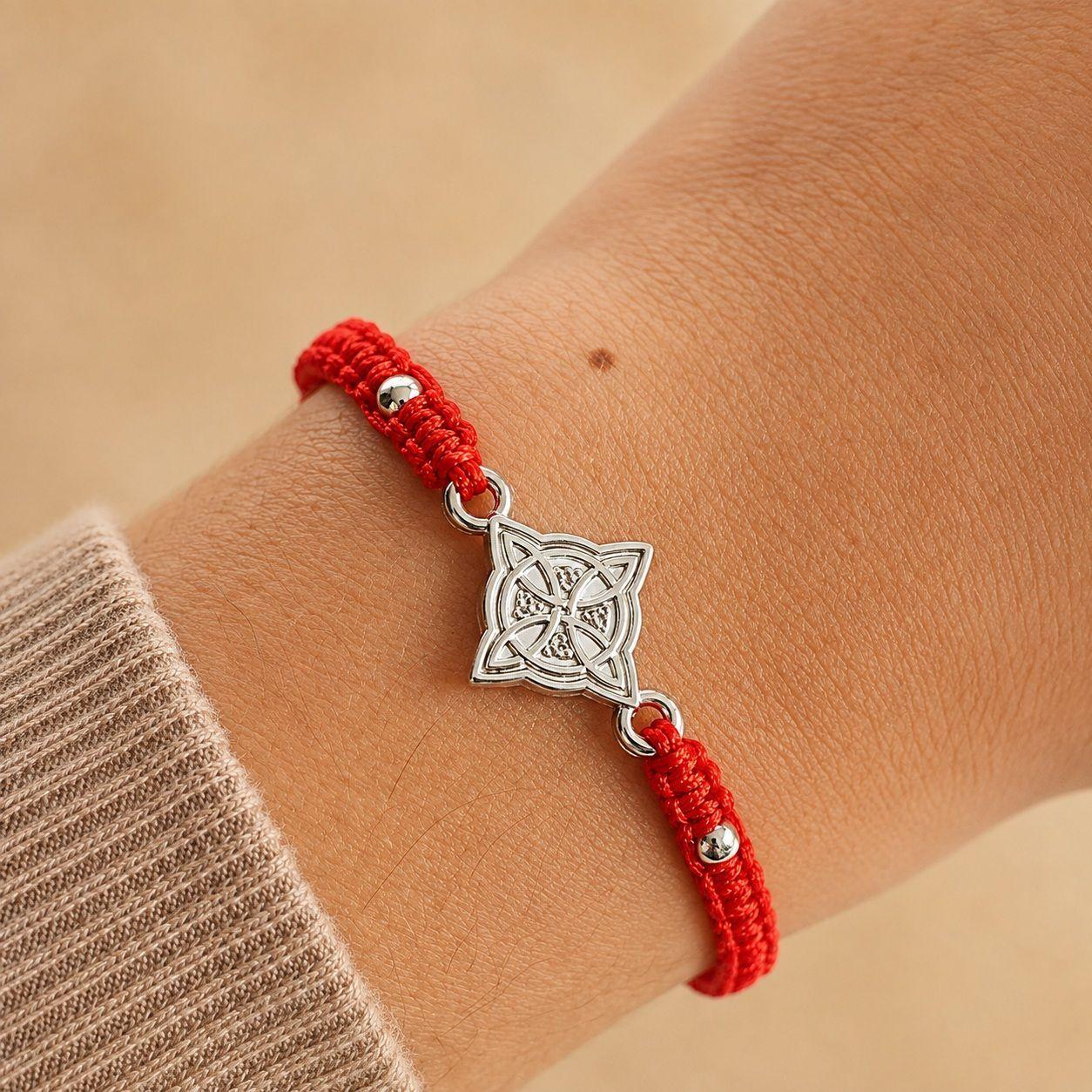 Pulsera Hilo Rojo Nudo de Bruja Protección Plata 925-4
