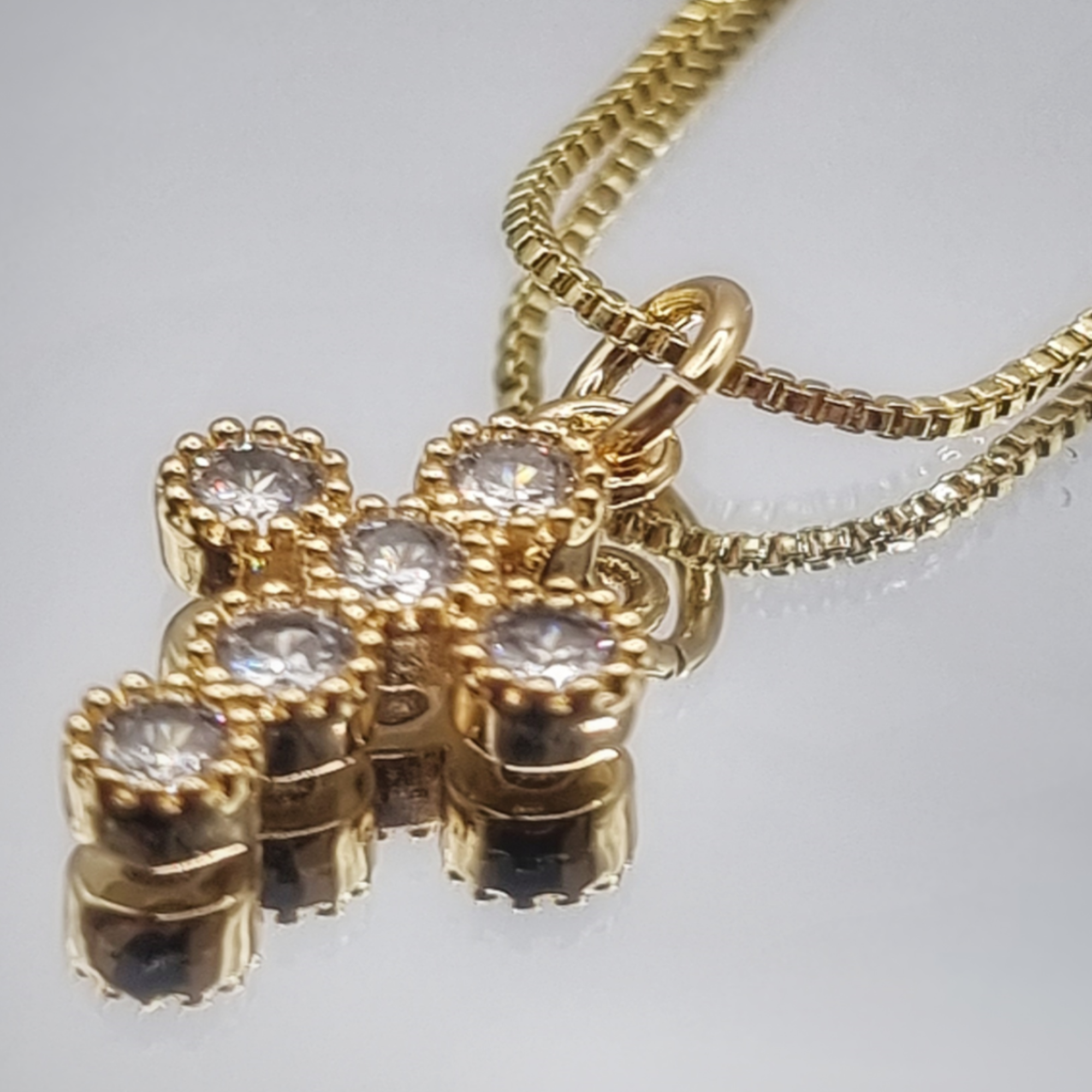 Collar y Aros Cruz Dorado Con Circones Brillantes-3