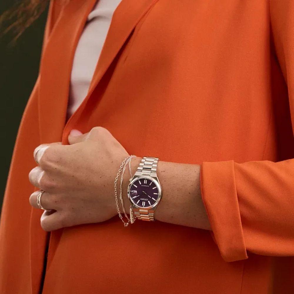 Reloj Citizen Tsuyosa NJ0200-50W Acero Plateado Automático Morado Unisex-3