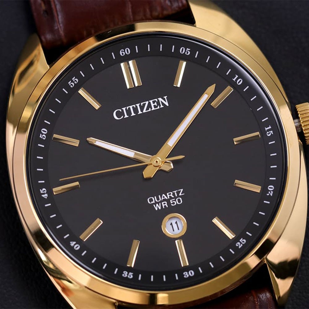 RELOJ CITIZEN BI5092-03E HOMBRE QUARTZ DORADO DIAL NEGRO CORREA CAFE-2