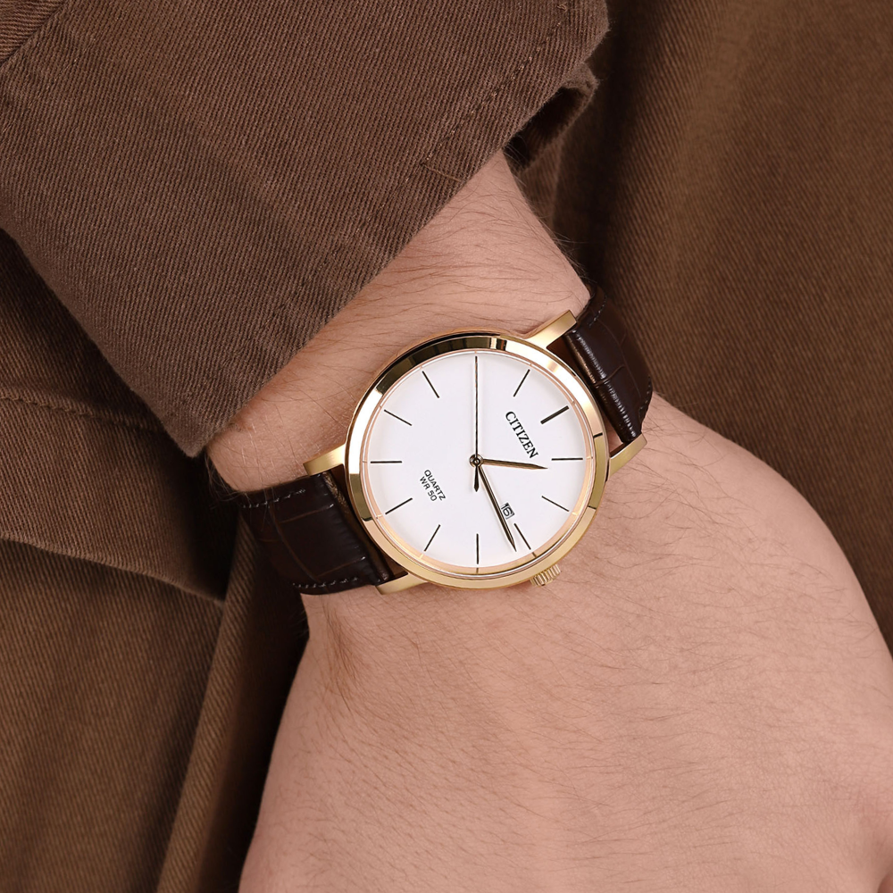 RELOJ CITIZEN BI5072-01A QUARTZ HOMBRE CLASICO DORADO CORREA CUERO CAFE-2