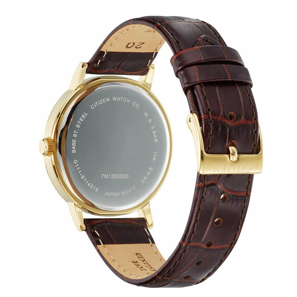  RELOJ CITIZEN BI5072-01A QUARTZ HOMBRE CLASICO DORADO CORREA CUERO CAFE-3