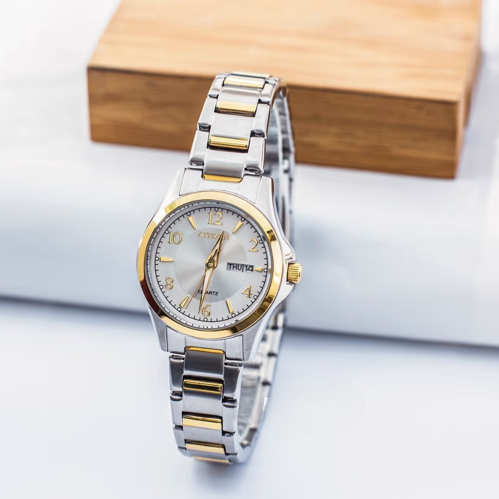 RELOJ CITIZEN EQ0595-55A QUARTZ PLATEADO DORADO MUJER-2
