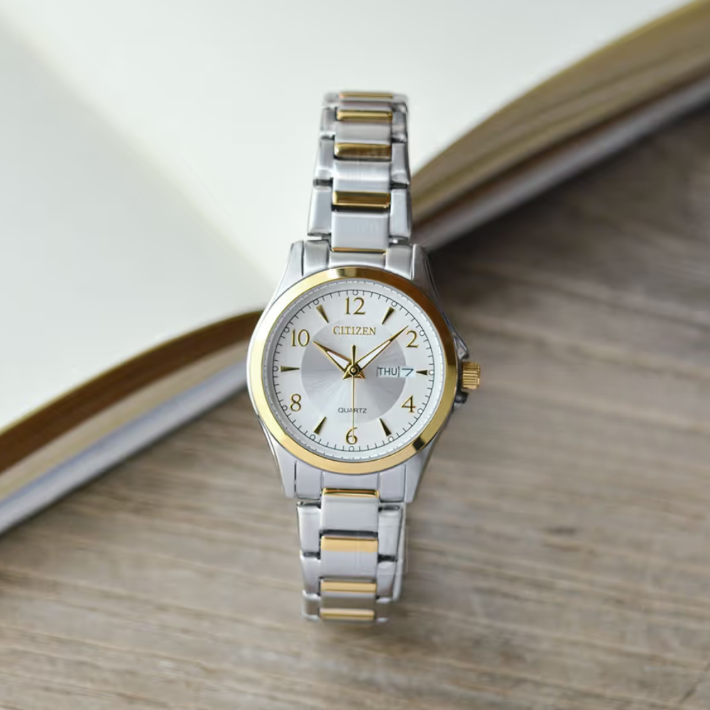 RELOJ CITIZEN EQ0595-55A QUARTZ PLATEADO DORADO MUJER-3