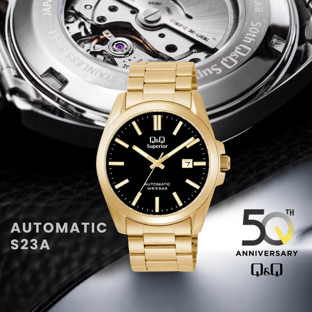 RELOJ Q&Q S23A-510PK AUTOMATICO DORADO HOMBRE 50 ANIVERSARIO -3