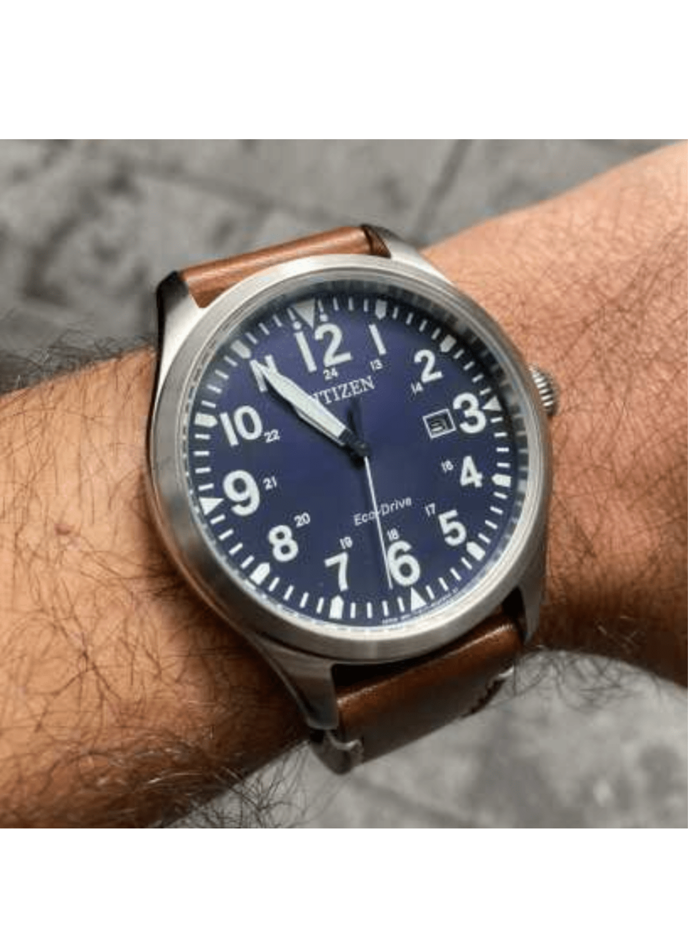 RELOJ CITIZEN BM6838-17L ECODRIVE PLATEADO CUERO CAFE DIAL AZUL-2
