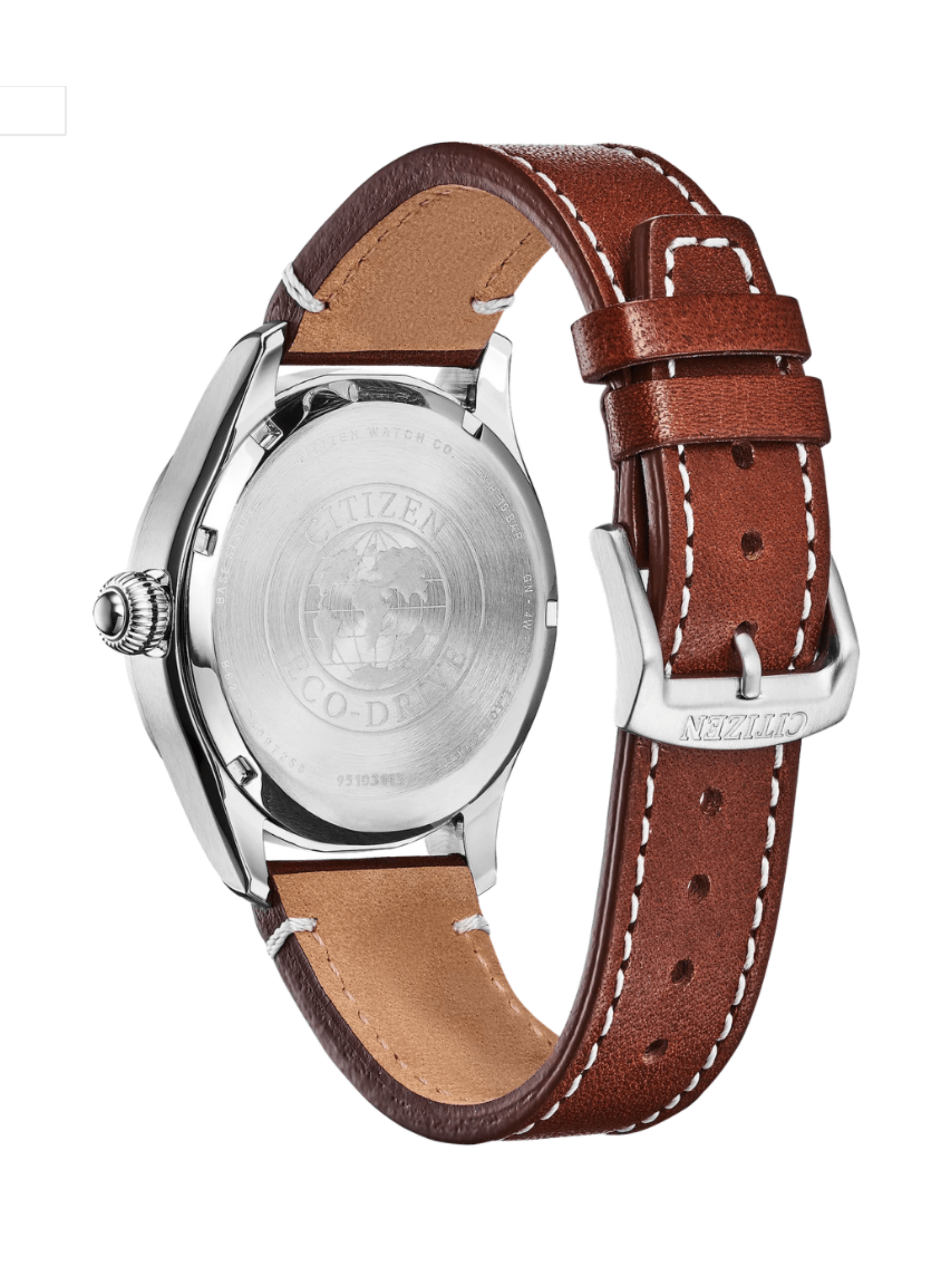 RELOJ CITIZEN BM6838-17L ECODRIVE PLATEADO CUERO CAFE DIAL AZUL-3