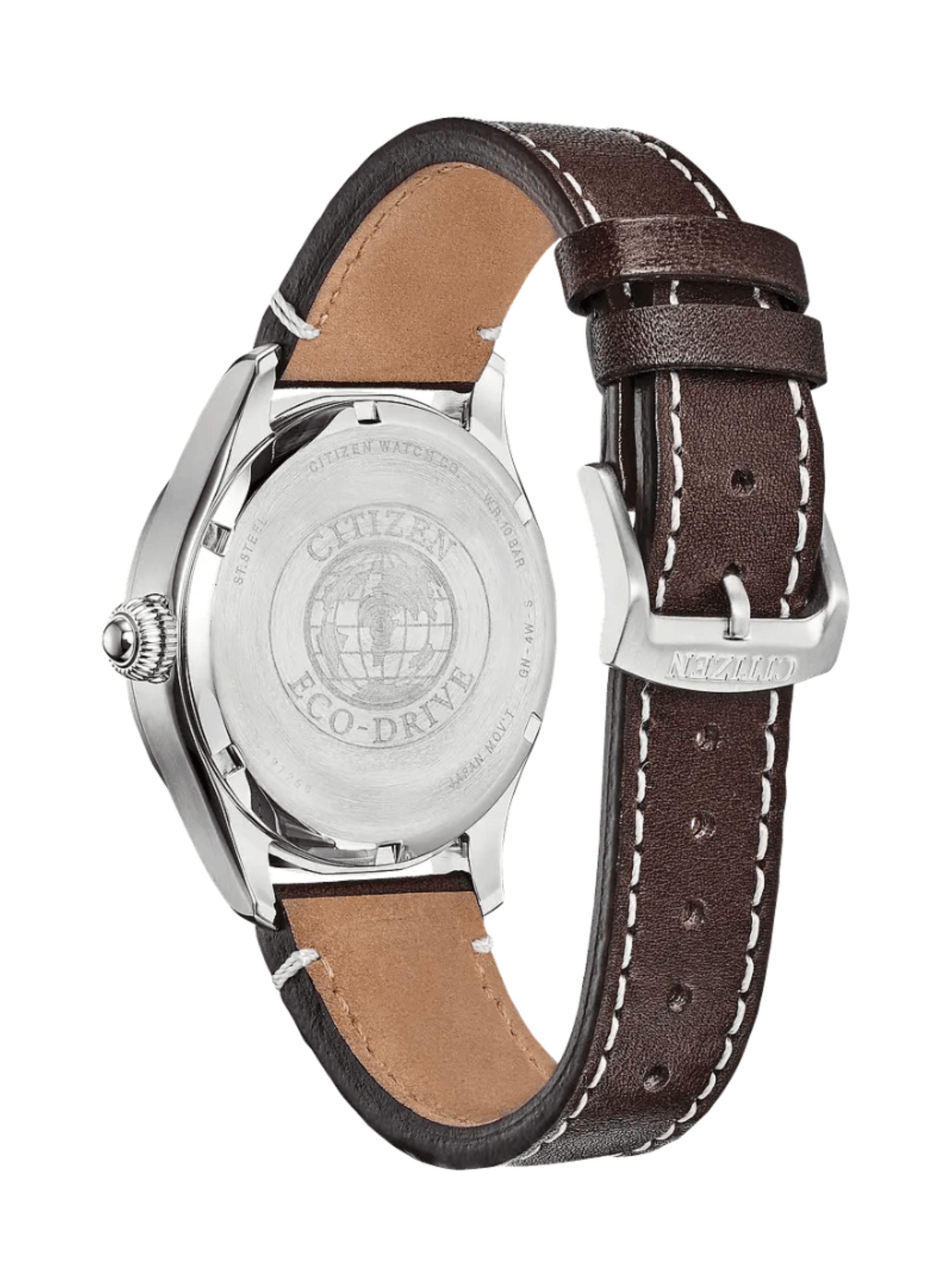 RELOJ CITIZEN BM6838-09X ECO-DRIVE PLATEADO CORREA CAFE DIAL VERDE-4