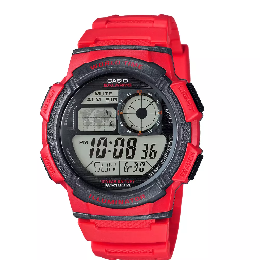RELOJ CASIO AE-1000W-4AVDF WORLD TIME ROJO HOMBRE-0