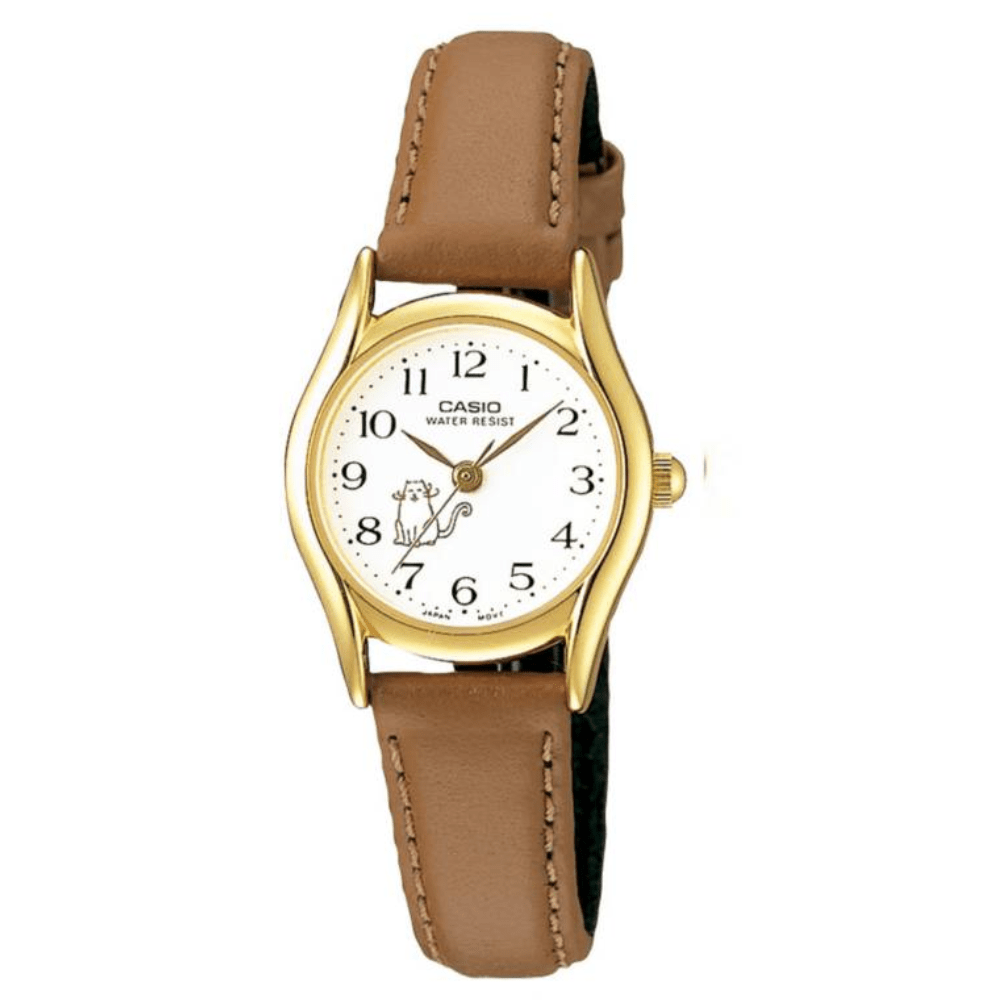 RELOJ CASIO LTP-1094Q-7B8RDF DORADO CAFE MUJER GATO-0