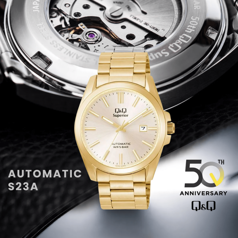 RELOJ Q&Q S23A-509PK AUTOMATICO DORADO HOMBRE 50 ANIVERSARIO-3