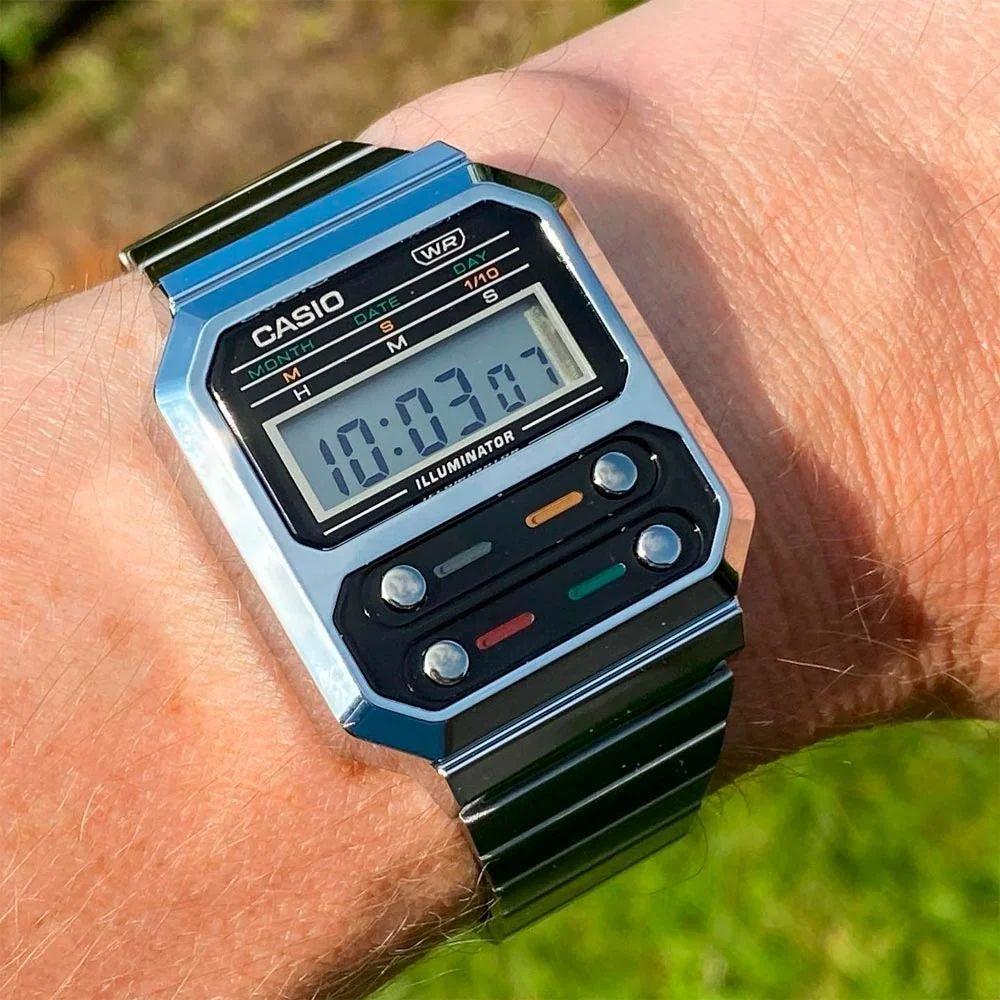 Reloj Casio Vintage A100WE-1ADF Digital Plateado Retro Unisex-2