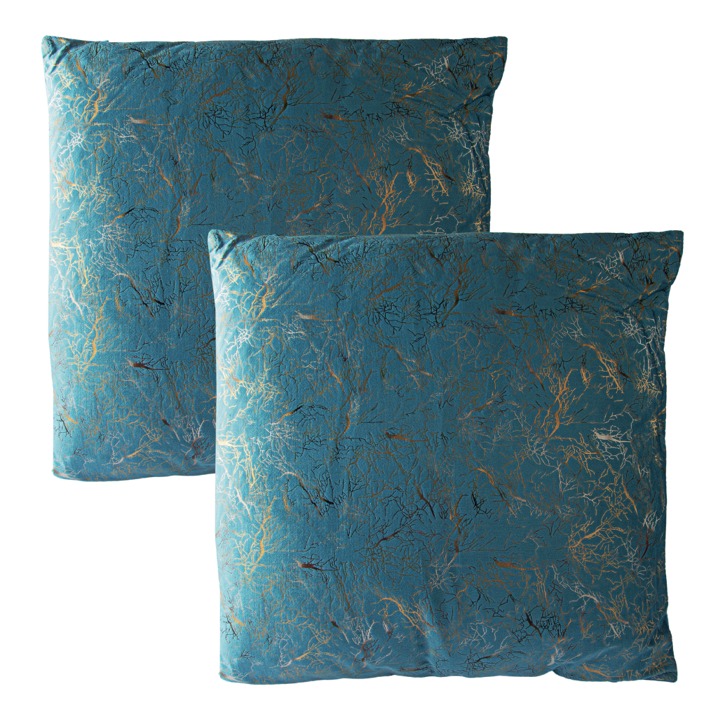 Set de 2 Cojines Terciopelo con Relleno Raices Celeste 45cm x 45cm-0