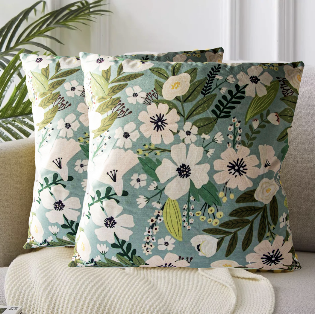 Set de 2 Cojines de Terciopelo Diseño Florales Modelo B 45 X 45CM-1