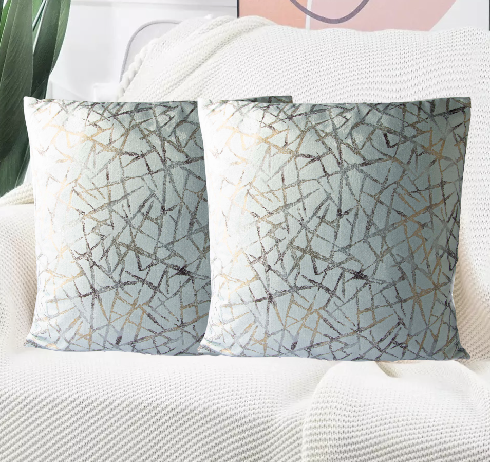 Set de 2 Cojines Terciopelo con Relleno Rayas Aleatorias Blanco 45cm x 45cm-1