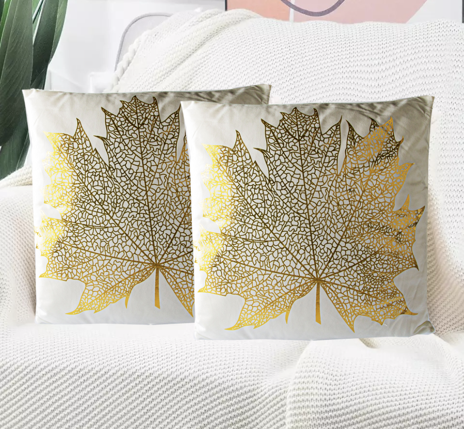 Set de 2 Cojines Terciopelo Blanco Plantas Modelo E 45cm x 45cm-1