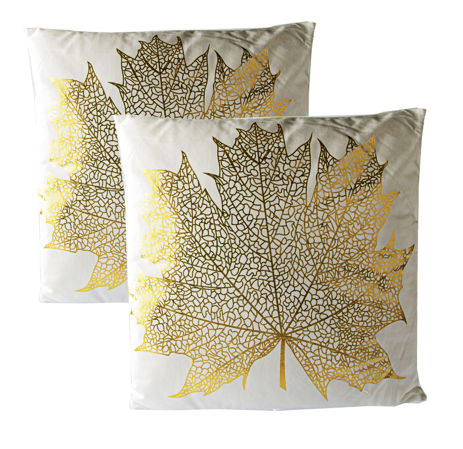 Set de 2 Cojines Terciopelo Blanco Plantas Modelo E 45cm x 45cm-0