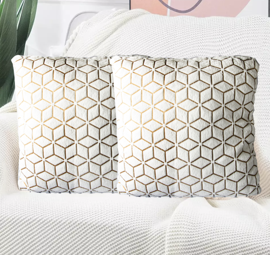 Set de 2 Cojines Peludo Diseño Geométricos Blanco 45 X 45CM-1