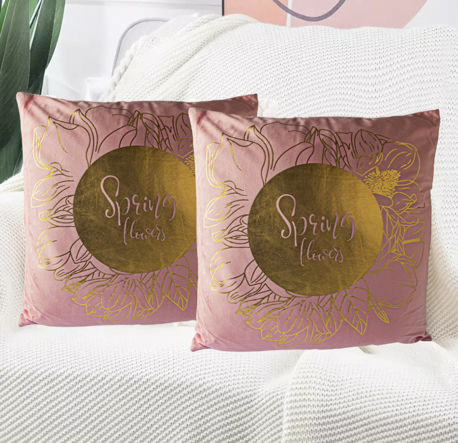 Set de 2 Cojines Terciopelo Colores Spring Rosa 45cm x 45cm-1