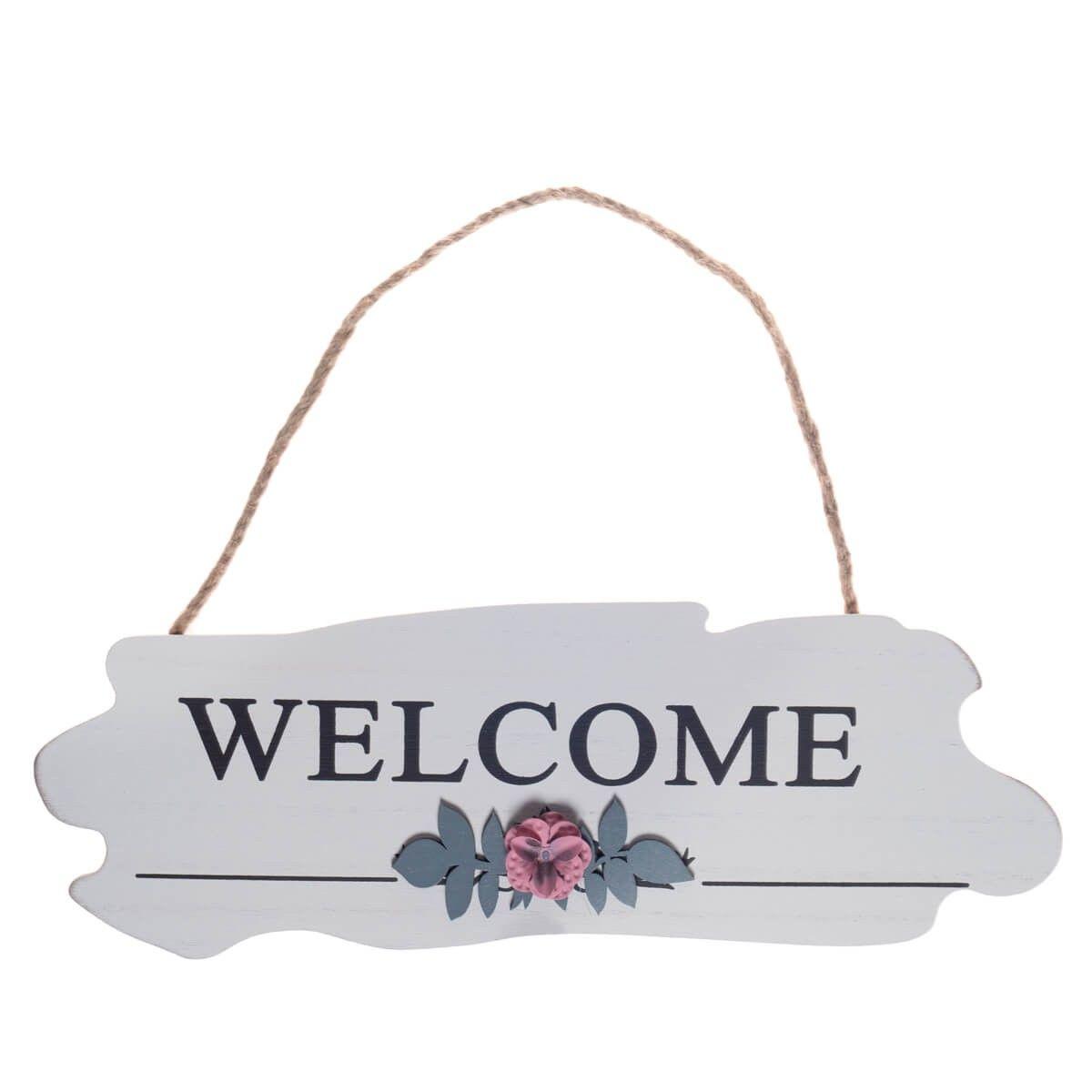 Letrero Floral de Madera Welcome Blanco Topsoc-0