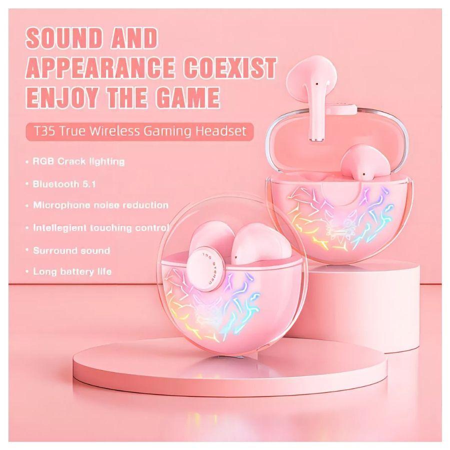 Audifonos Tws In-ear Inalámbricos Onikuma T35 Rosados-3