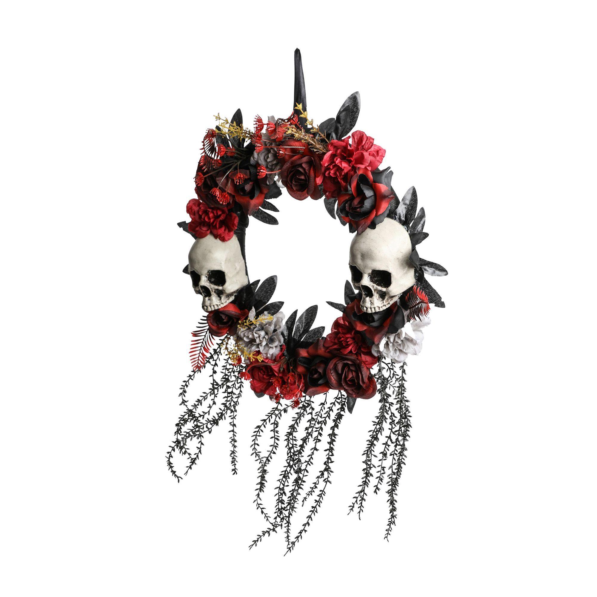 Adorno Puerta Calaveras y Rosas rojas-2