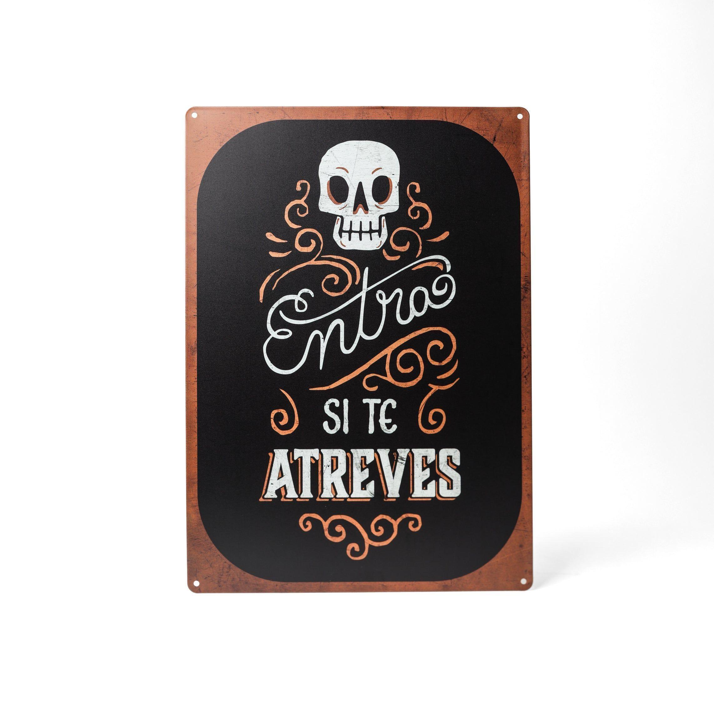 Cartel Metálico “Entra si te atreves” Halloween Frank & Mortis-0