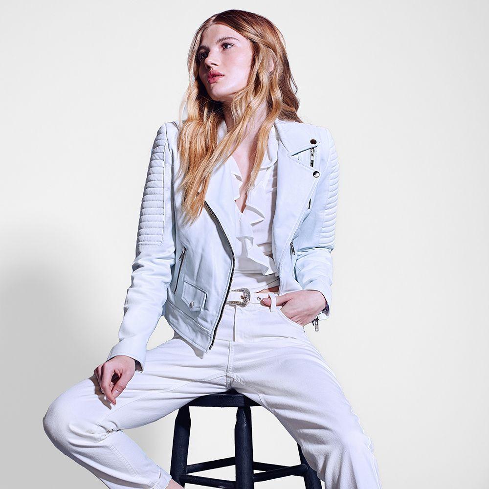 Chaqueta De Cuero Moto Mila Blanca Amen-1