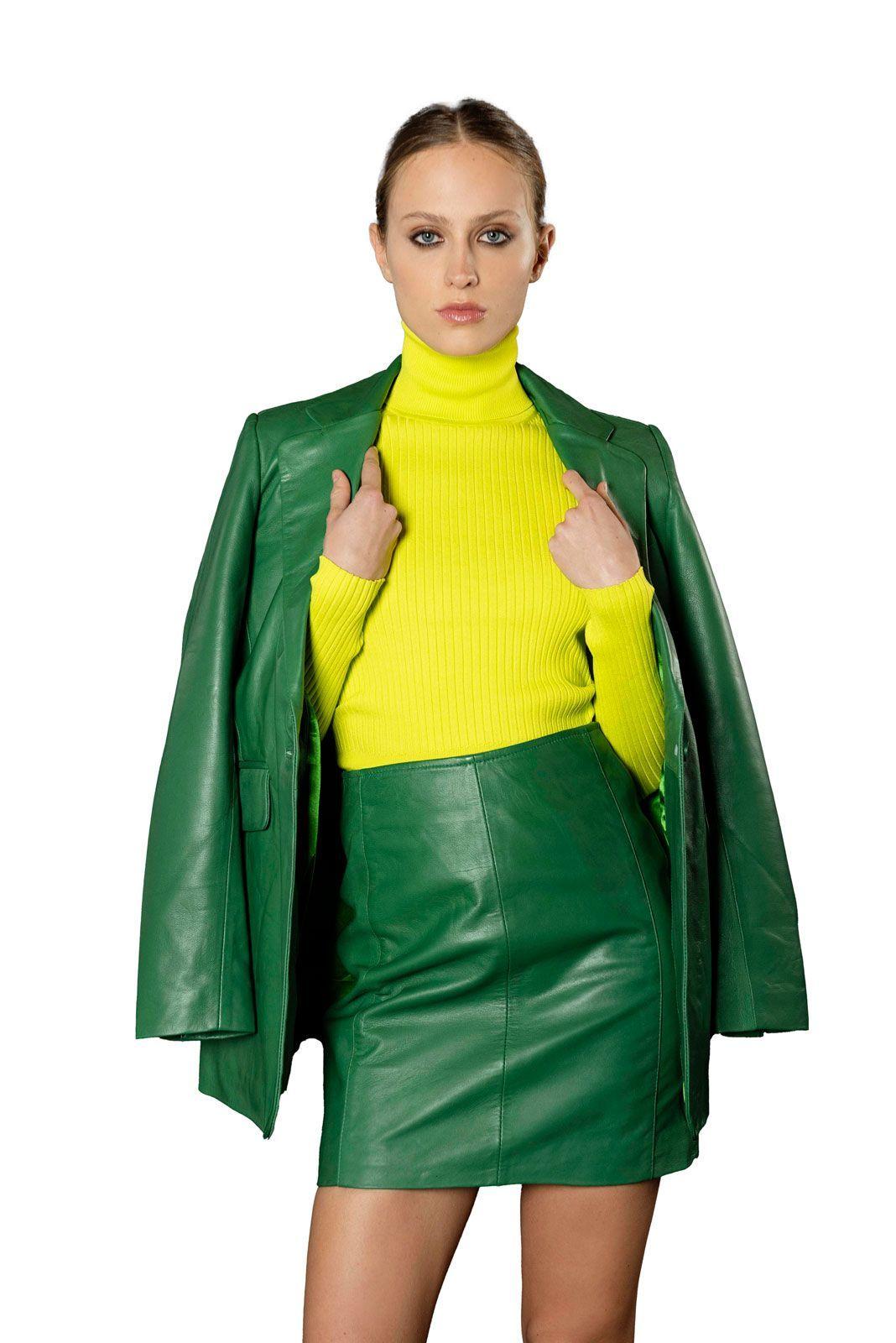 Chaqueta De Cuero Eva Blazer Verde Amen-2