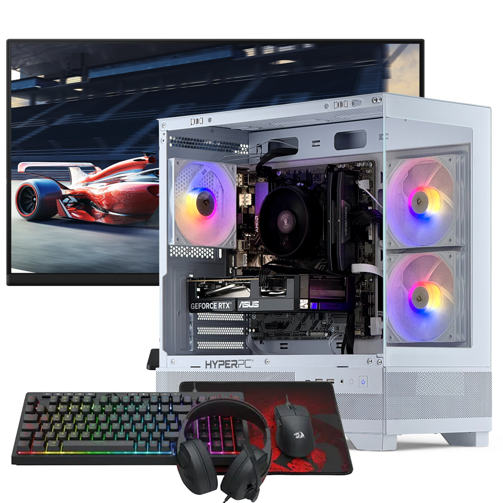 Kit PC GAMER Blanco + Monitor 24'' + Perif: Intel Core i3 14100 16GB DDR4 500GB RTX 3050 6GB-0