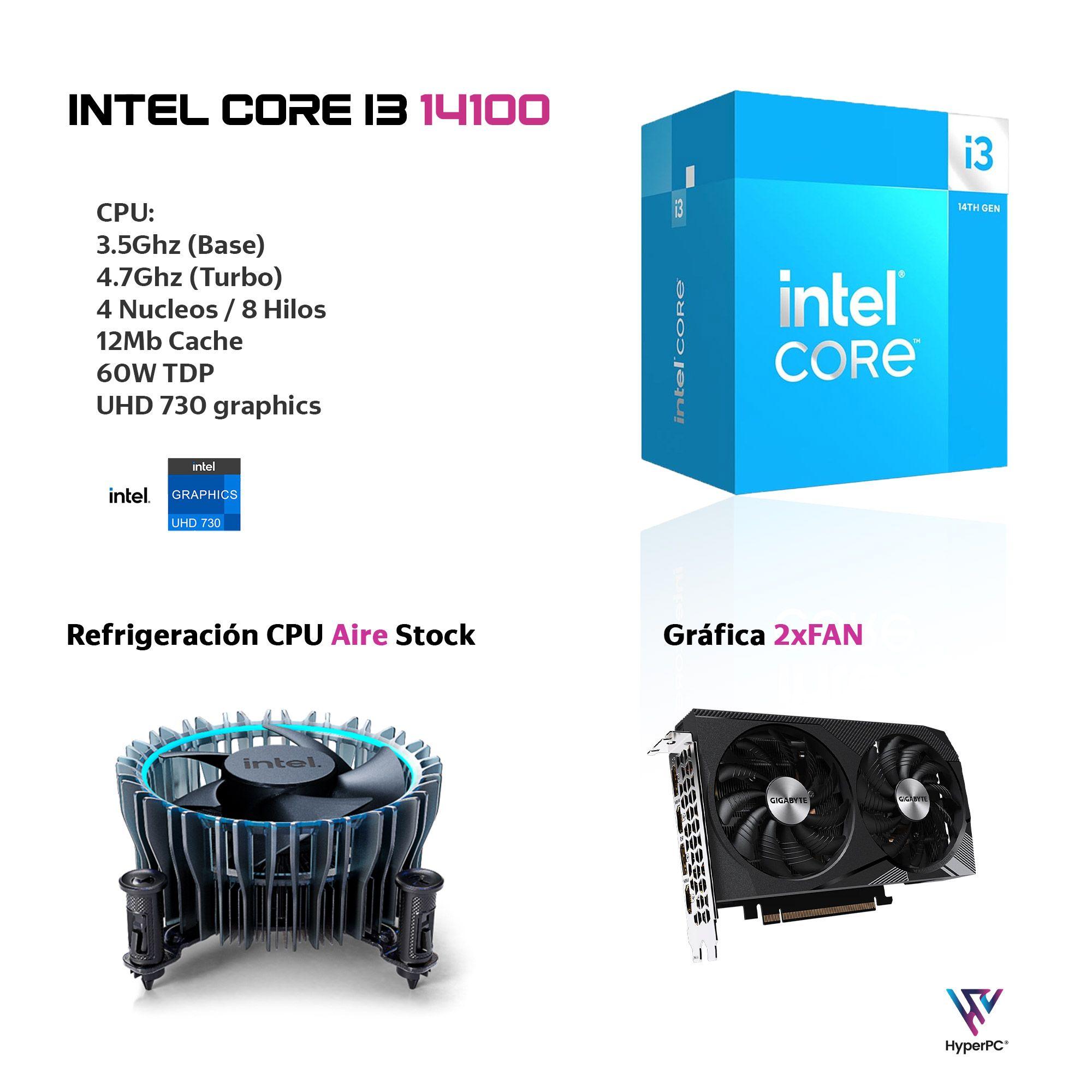 PC GAMER + MONITOR 24 + Perif: INTEL CORE i3 14100 16gb 1Tb RTX 3050 WiFi-2