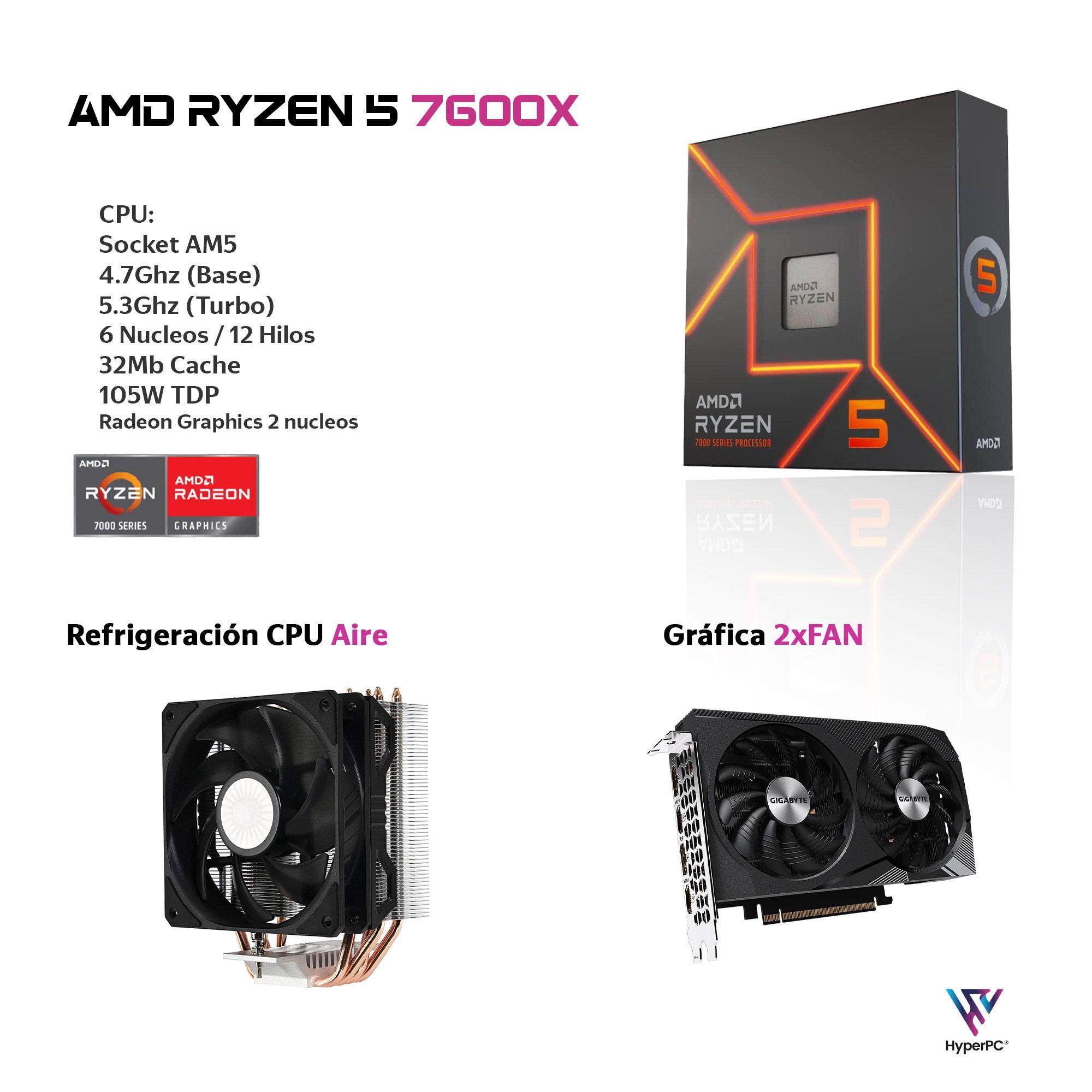 PC GAMER + MONITOR 24 + Perif: AMD RYZEN 5 7600X 32gb DDR5 1Tb RTX 3050 6Gb-2