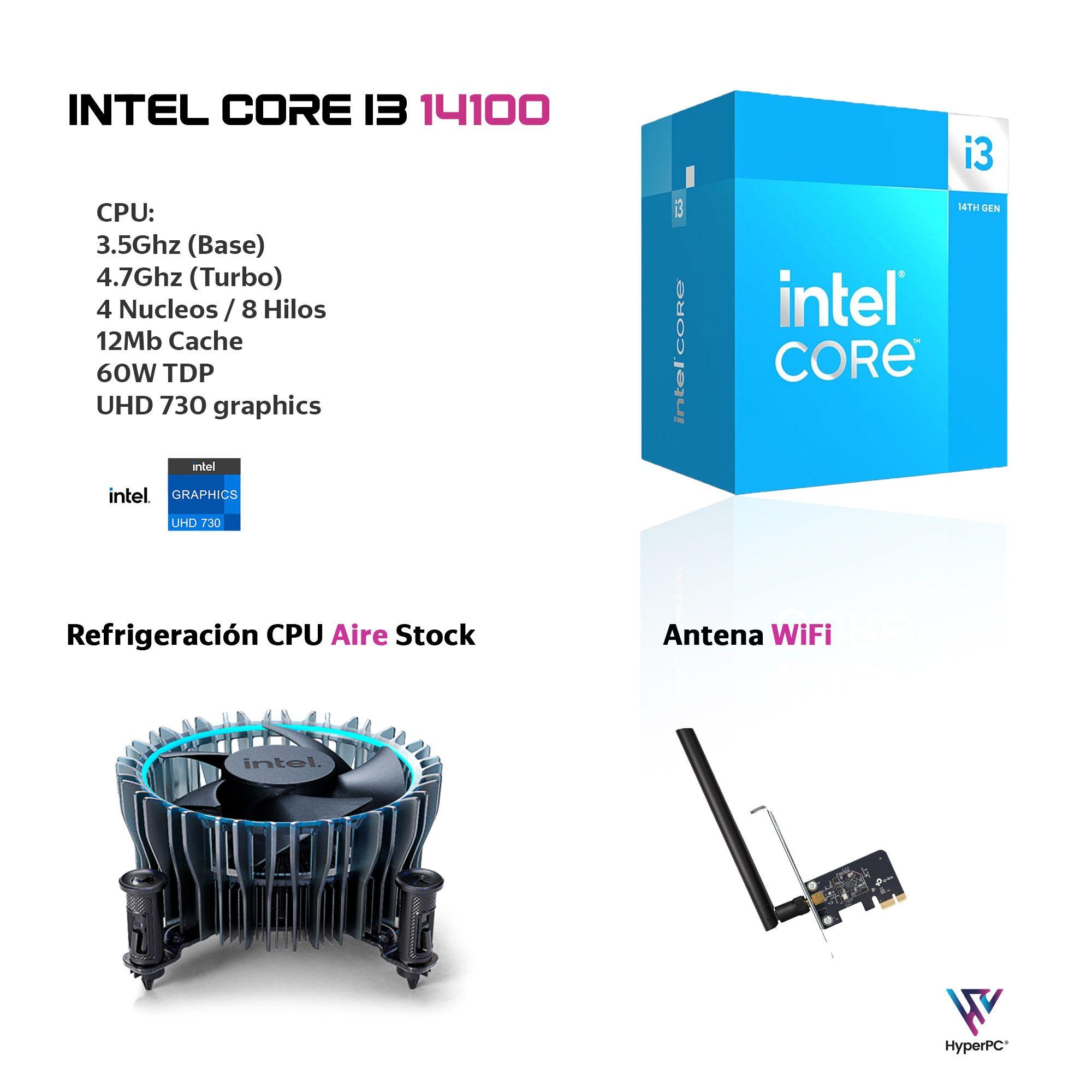 PC GAMER + MONITOR 24 + Perif: INTEL CORE i3 14100 16gb 500Gb UHD 730 WiFi-2