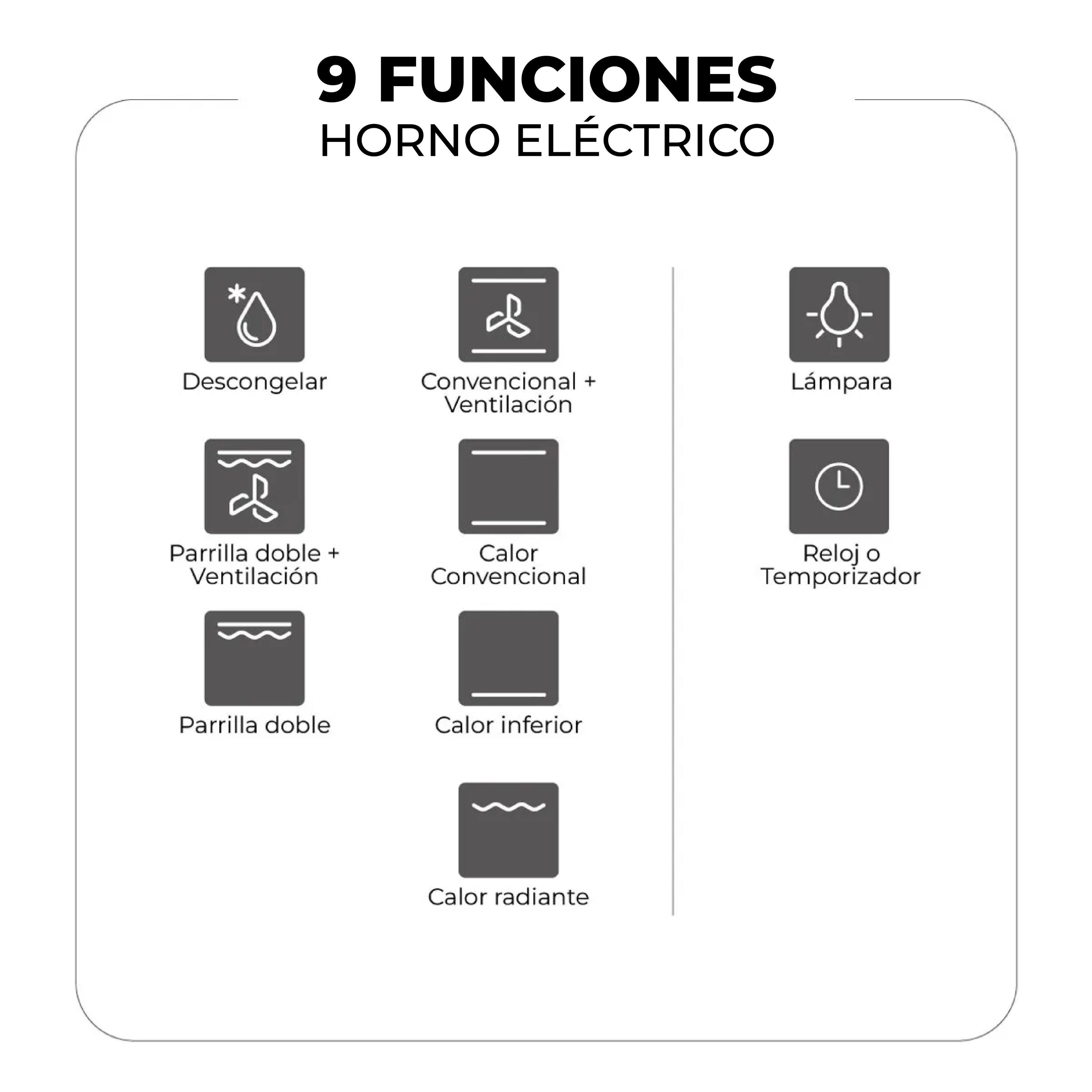 Kit Horno 60 litros con spiedo + Encimera vitrocerámica 4 quemadores + Campana retráctil-6