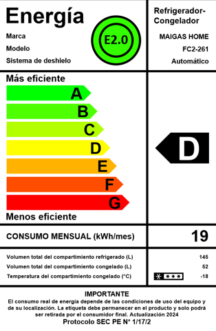 REFRIGERADOR NO FROST 196 LTS FC2-261-5