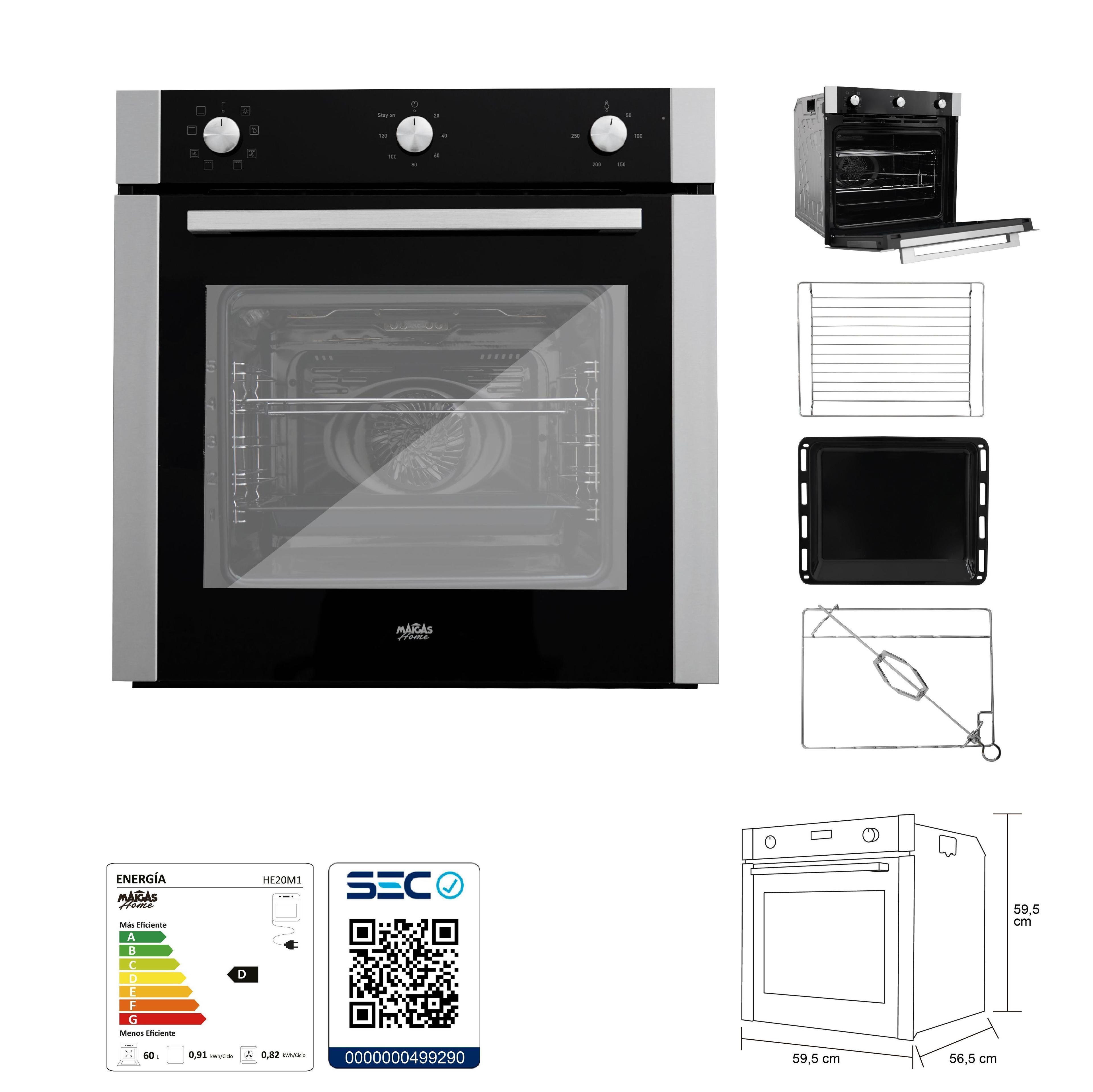 Kit Horno 60 litros con spiedo + Encimera a gas 4 quemadores + Campana retráctil-3
