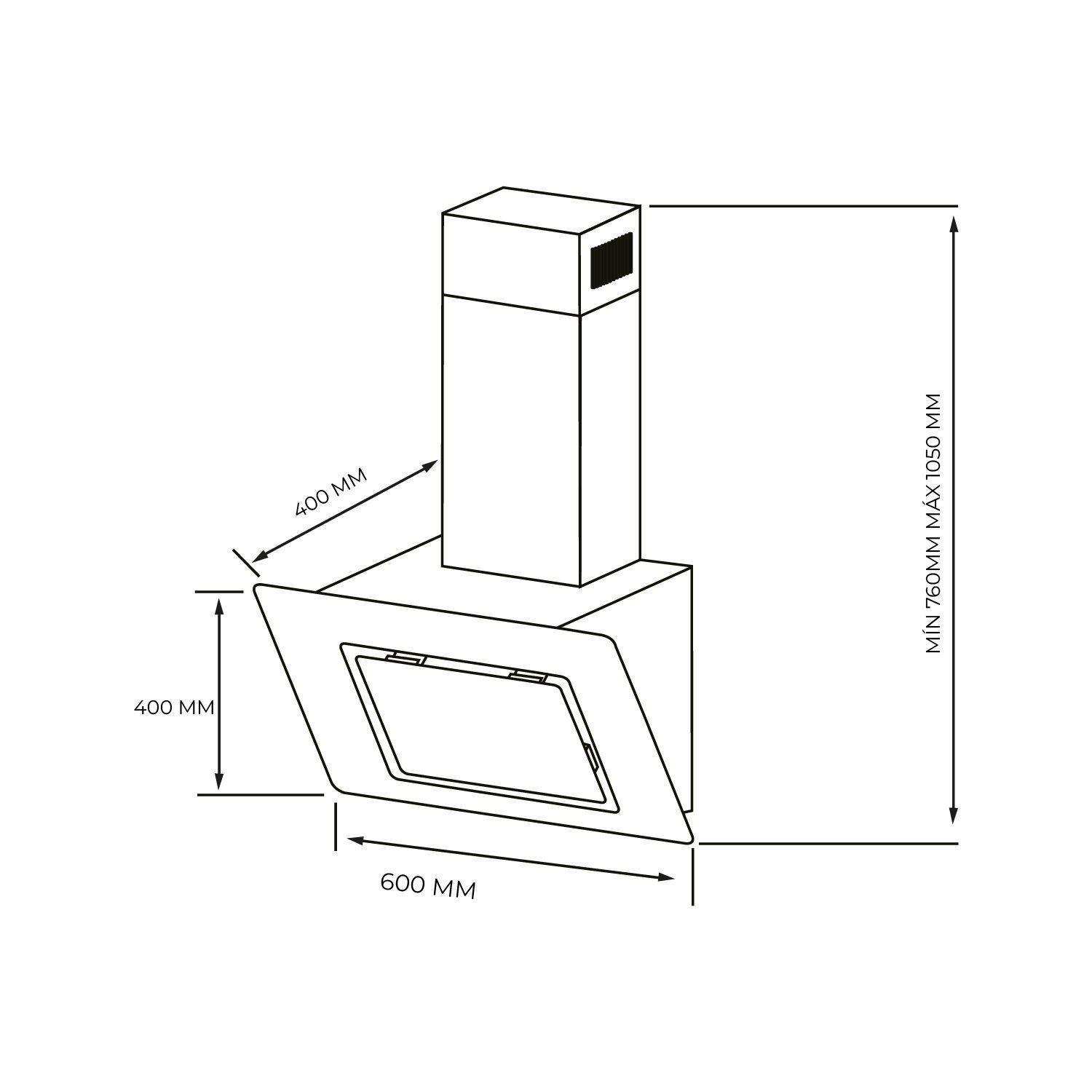 Campana decorativa vidrio negro Touch Control 60 cm-6
