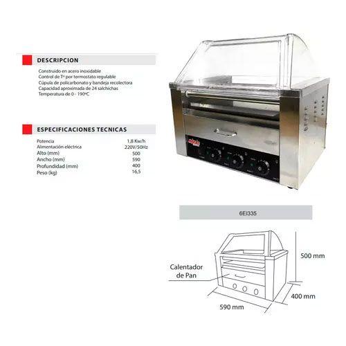 Parrilla Hot Dog 9 Roller + Calentador de pan-2