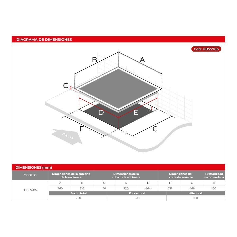 Encimera a gas gas natural / licuado 5 quemadores HBS5706-4