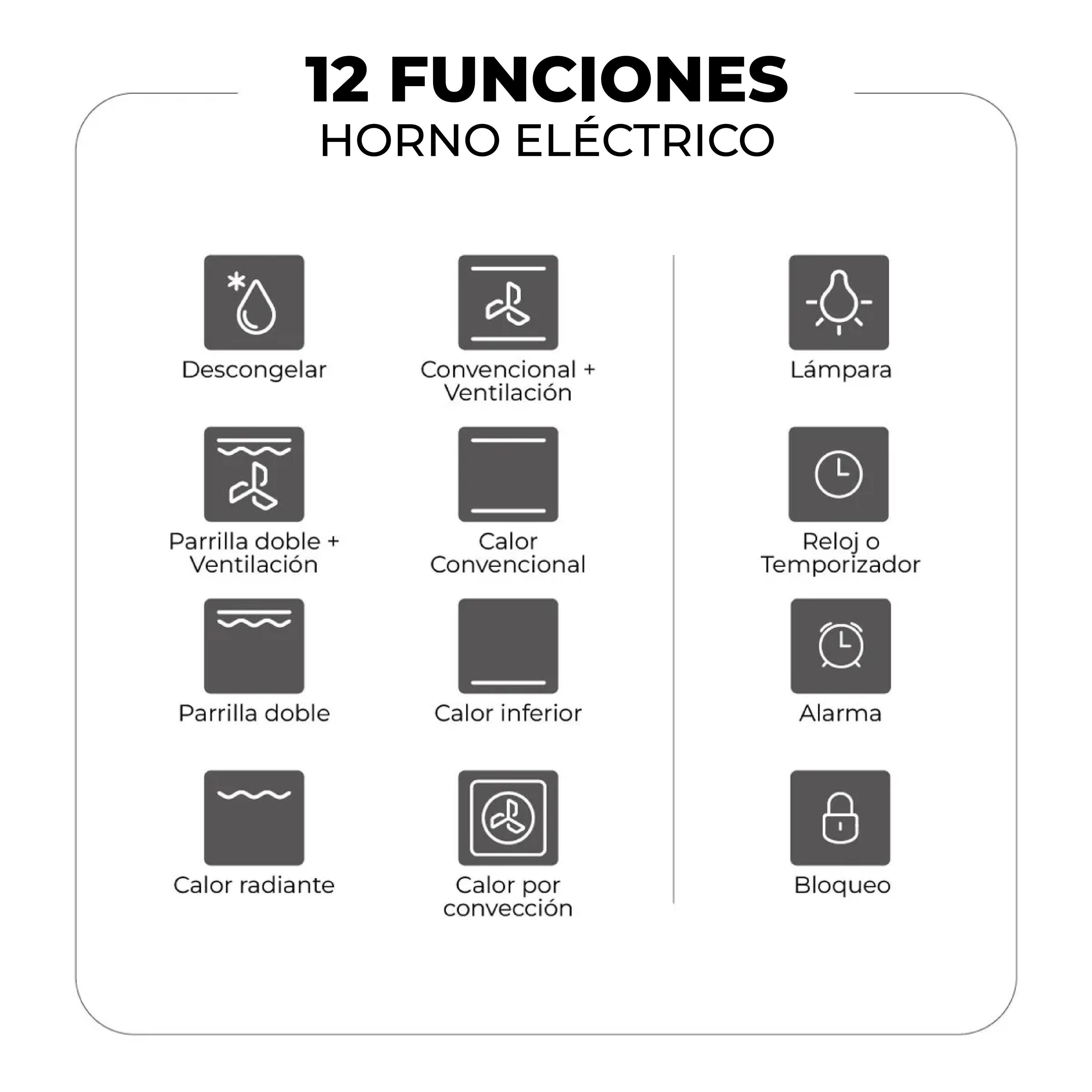 Kit Horno 60 litros con spiedo + Encimera a gas 4 quemadores + Campana decorativa rectangular-6