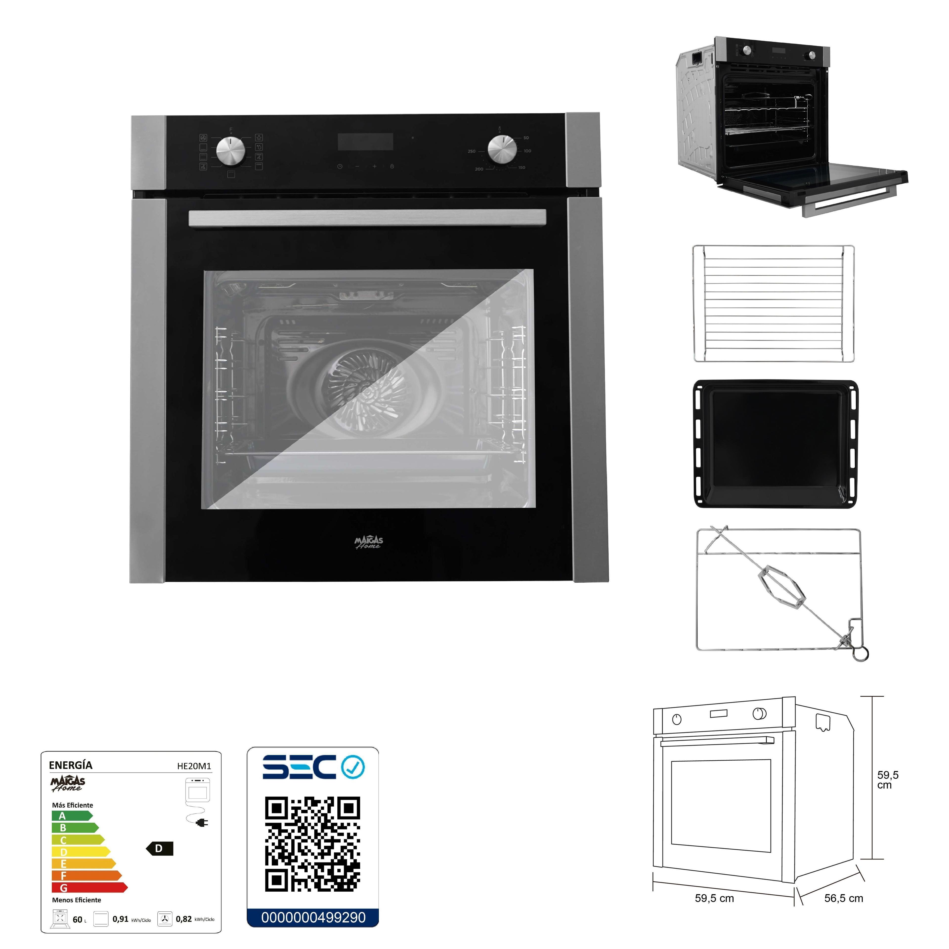 Kit Horno 60 litros con spiedo + Encimera a gas 4 quemadores + Campana decorativa rectangular-3