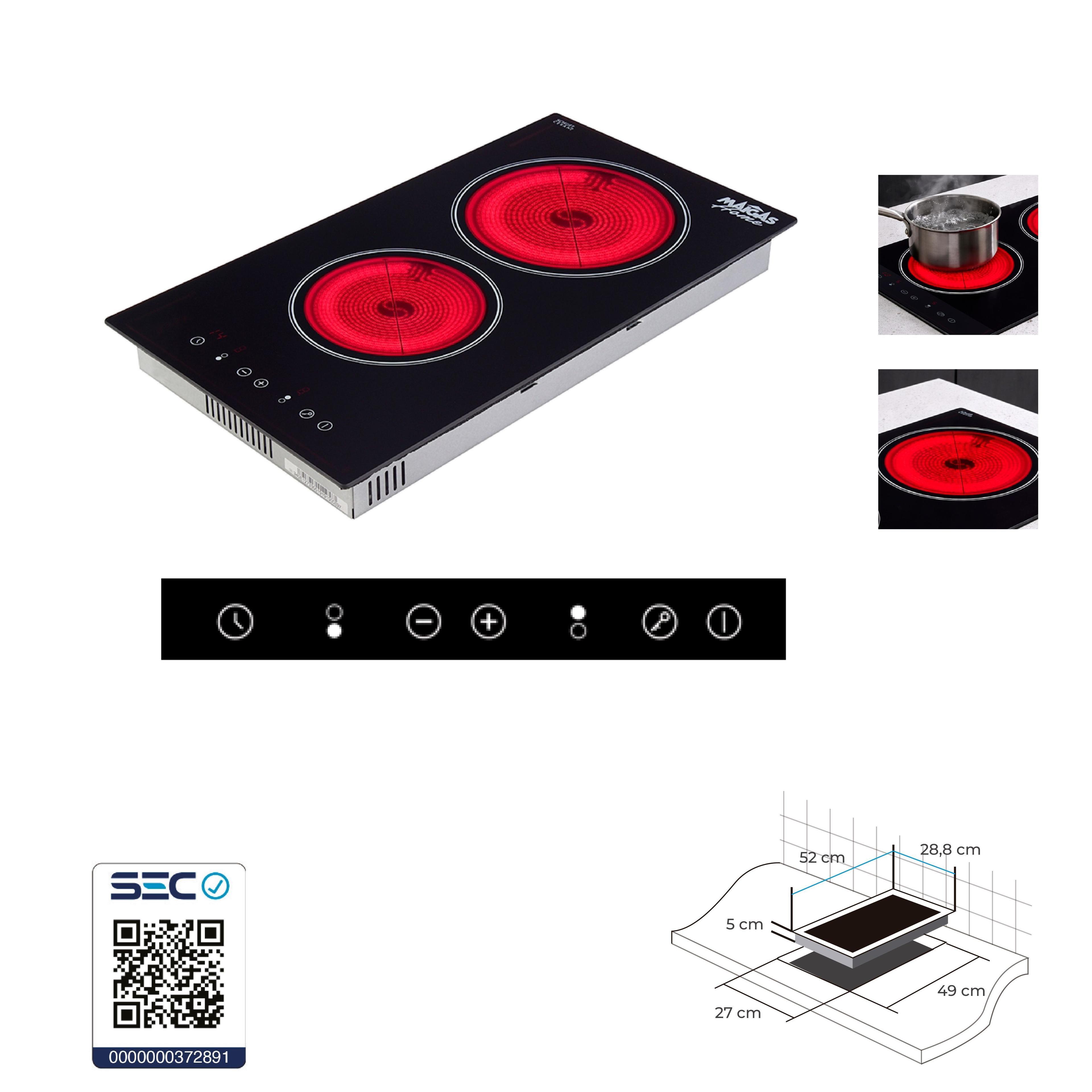 Kit Encimera eléctrica vitrocerámica 2 quemadores + Campana retráctil gris-3