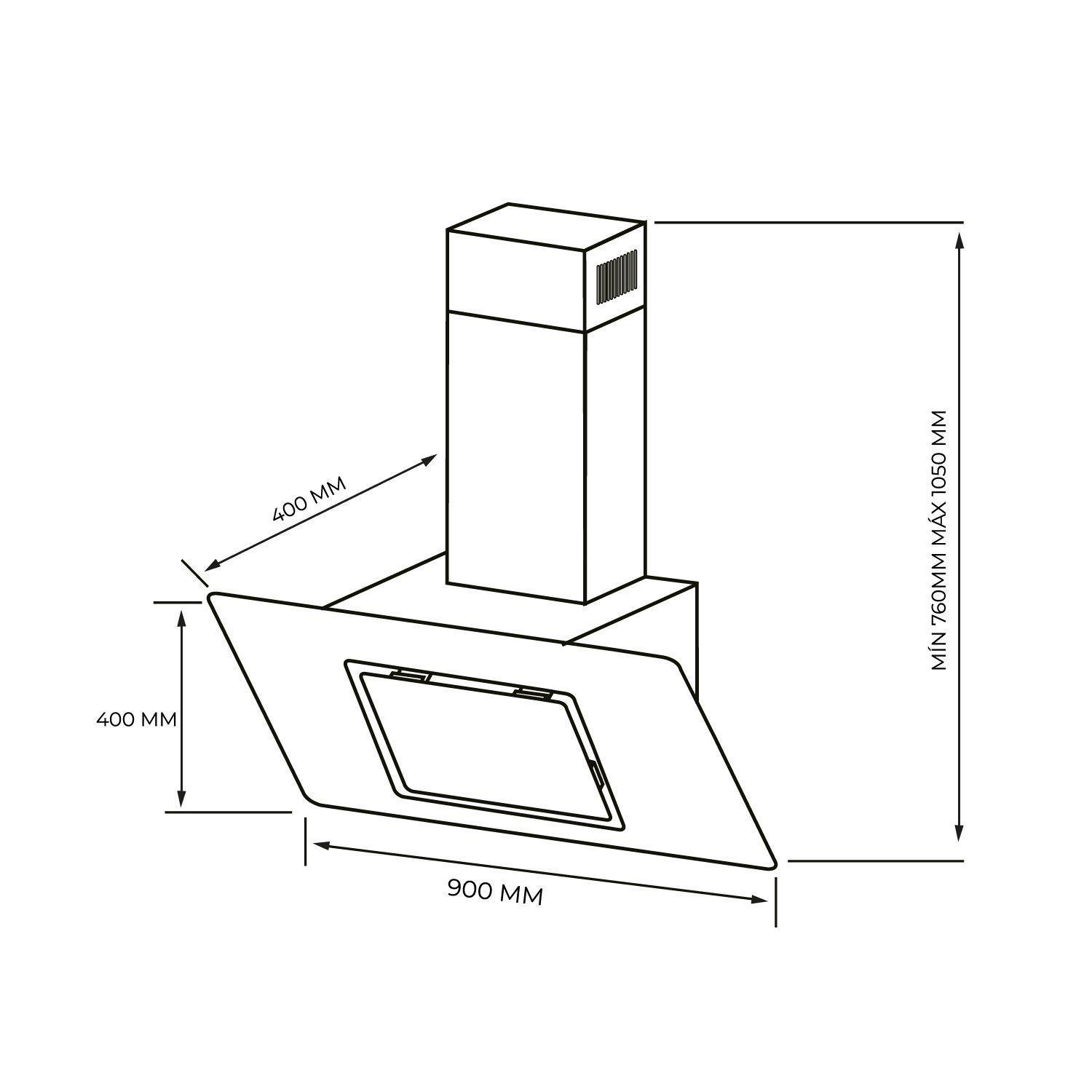 Campana decorativa vidrio negro Control Touch 90 Cm-4