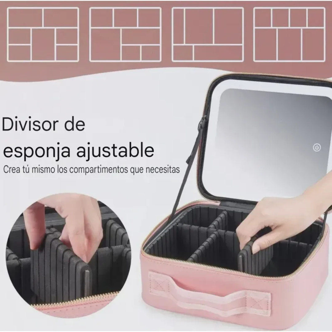 Bolso De Maquillaje Cosmetiquero Con Luz Led Recargable Rosa-2